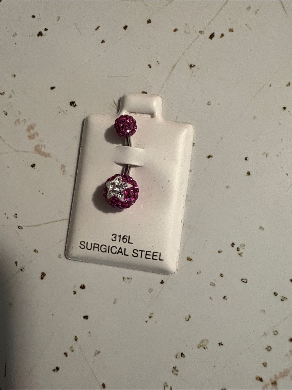 Pink Crystal 316L Surgical Steel Navel Ring